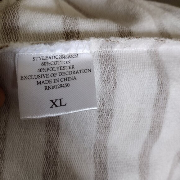 Fred Daniel Women’s XL Cream Brown Striped T-Shirt Dress Relaxed Cotton Blend Ca - Picture 4 of 6